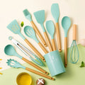 Ljojo 12-Piece Silicone Kitchen Utensil Set with PP Handle and Storage Bucket