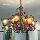 American Retro Morning Glory Glass Chandelier - Elegant Rose Ceramic Flower Pendant Light by Ljojo