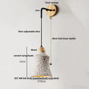 Ljojo LED Pull Chain Wall Sconce Cement Shade Wood Stair Light