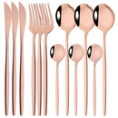 Ljojo 12-Piece Black Gold Stainless Steel Cutlery Set for Parties and Kitchens