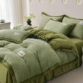 Ljojo 2024 Solid Color Milk Fleece 4-Piece Set with Wide Edge Craft & Flannel Quilt Cover