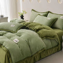 Ljojo 2024 Solid Color Milk Fleece 4-Piece Set with Wide Edge Craft & Flannel Quilt Cover