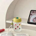 Ljojo 380ml Cherry Glass Water Bottle with Lid and Straw