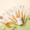 Ljojo 12-Piece Silicone Kitchen Utensil Set with PP Handle and Storage Bucket