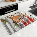 Christmas Deer Socks Berries Non-Slip Drying Mat by Ljojo Kitchen Counter Placemat