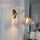French Medieval Flower Glass Wall Lamp Wooden Retro Fixture by Ljojo