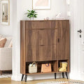Ljojo™ Fluted Shoe Cabinet with 2 Flip Drawers, Beige Slim Shoe Storage