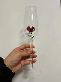 Ljojo 3D Diamond Rose Red Flower Champagne Flute 220ml Glass Cup