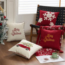 Ljojo Merry Christmas Letter Embroidery Canvas Red Throw Pillow Cover