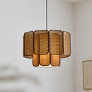 Ljojo Japanese Rattan Fabric Chandelier LED Pendant Light Retro Art Indoor Home Decor
