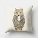 Ljojo Minimalist Spring Tree Landscape Pillow Cover - Bear Penguin Cartoon Animal Pillowcase