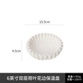 Ljojo Lotus Leaf Insulation Plate, Ceramic Lace Salad Plate, White Double-layer Ceramic Tableware