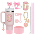 Ljojo 10-Piece Cup Accessories Set with Straws, Brush, Flower Charm, & Spill-Proof Stopper