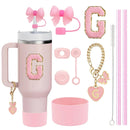 Ljojo 10-Piece Cup Accessories Set with Straws, Brush, Flower Charm, & Spill-Proof Stopper