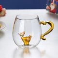 Ljojo 3D Christmas Glass Mug Cup with Heart Handle, 10oz, Water Coffee, Creative Gift