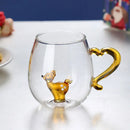 Ljojo 3D Christmas Glass Mug Cup with Heart Handle, 10oz, Water Coffee, Creative Gift