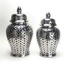 Ljojo™ Silvery Ceramic Hollow Out Storage Jar - Room Decor Bud Vase