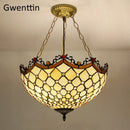 Ljojo Mediterranean Tiffany Glass Pendant Light Chandelier with LED Home Deco
