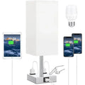 Ljojo LED Desk Lamp with Touch Control, USB-C+A Port, Dual AC Outlets, Rechargeable Battery