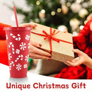 Ljojo 24oz Christmas Plastic Cup with Straw and Lid for Santa Parties