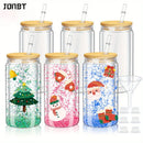 Ljojo 16oz Double Wall Snow Globe Tumbler with Bamboo Lid and Straw