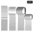 Ljojo 24pcs Stainless Steel Cutlery Set with Square Handle, Snakeskin Design