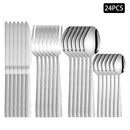 Ljojo 24pcs Stainless Steel Cutlery Set with Square Handle, Snakeskin Design
