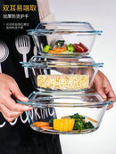 Ljojo 1000ml Glass Microwave Heating Bowl with Lid - Heat-Resistant Soup & Salad Plate