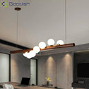 Medieval Bauhaus Wooden Strip Bubble Glass LED Pendant Light Chandelier by Ljojo