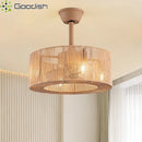 Bamboo Rattan Circle Cage LED Ceiling Fan Light for Home Decor Chandeliers by Ljojo