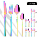 Ljojo 24Pcs Pink Gold Stainless Steel Cutlery Set - Western Flatware Tableware