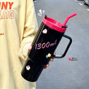 Ljojo 1300ml Tumbler Cup with Handle, Lid, Straw - Big Plastic Travel Drink Bottle