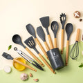 Ljojo 12-Piece Silicone Kitchen Utensil Set with PP Handle and Storage Bucket