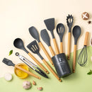 Ljojo 12-Piece Silicone Kitchen Utensil Set with PP Handle and Storage Bucket