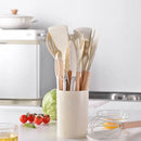 Ljojo 12-Piece Silicone Utensils Set with Wooden Handles for Non-Stick Cooking