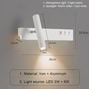 Ljojo LED Wall Lamp Modern Nordic Bedroom Sconce USB Indoor Lighting Switch