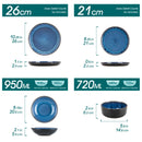 Ljojo 18/24PCS Black Ceramic Plate Sets - Mediterranean Blue Stoneware Dinner Set