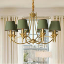 Ljojo Green Fabric Lampshade Copper Iron LED Pendant Light Chandelier for Home Decoration