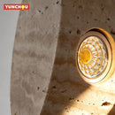 Japanese Wabi Sabi Yellow Travertine LED Wall Sconce - Rotatable Natural Stone for Bedroom by Ljojo