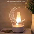 3D Moon Cat Acrylic Visual Night Light LED Monochrome Atmosphere Lighting by Ljojo