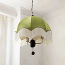 French Medieval Style Green Velvet Tassel Pendant Lights by Ljojo - Retro Pattern Fabric Chandelier for Dining Room & Bedroom