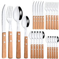 Ljojo 24-Piece Stainless Steel Wooden Handle Cutlery Set