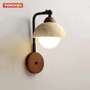 Japanese Warm Yellow Travertine Half Circle LED Wall Lamp Modern Simple Home Decor Ljojo