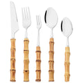 Ljojo 10pcs Bamboo Handle Cutlery Set Stainless Steel Kitchen Tableware