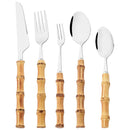 Ljojo 10pcs Bamboo Handle Cutlery Set Stainless Steel Kitchen Tableware