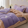 Ljojo 2024 Solid Color Milk Fleece 4-Piece Set with Wide Edge Craft & Flannel Quilt Cover