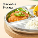 Ljojo 304 Stainless Steel Round Dinner Plate 3 Compartments Stackable Fruit Salad Plates
