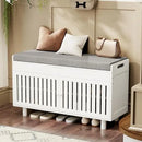Ljojo™ Bamboo Storage Bench with Cushioned Seat, Double-Door Cabinet, 2-Tier Entryway Furniture