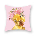 Floral Animal Painting Pillowcase Pink Cat Dog Llama Sofa Cushion Cover Home Decor
