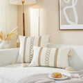 Ljojo Linen Stripe Diamond Woven Cushion Cover with Tassels, 45x45cm